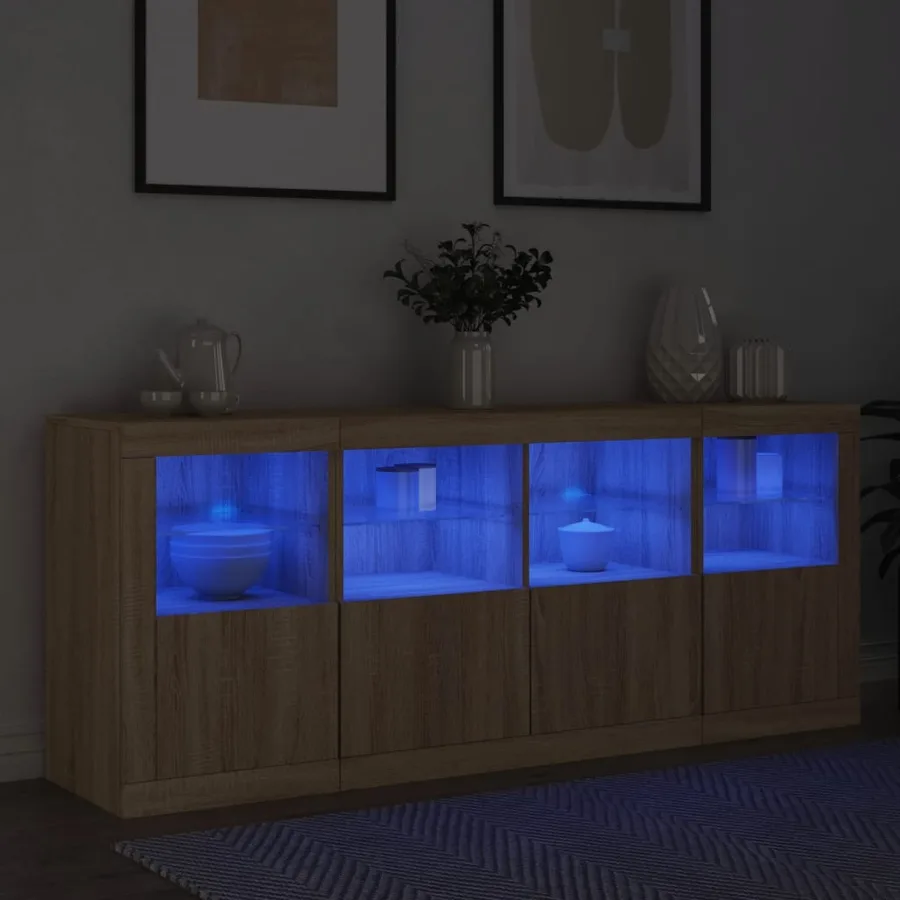 Buffet avec lumières LED chêne sonoma 163x37x67 cm - 4
