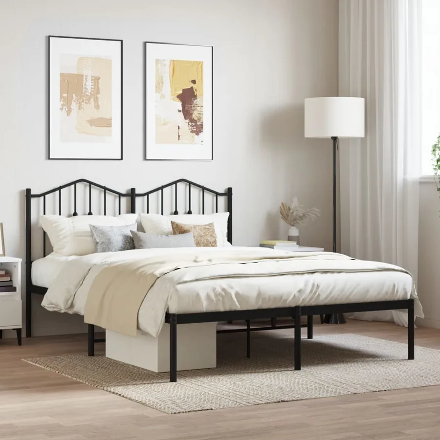 Cadre de lit métal sans matelas avec tête de lit noir 140x190cm