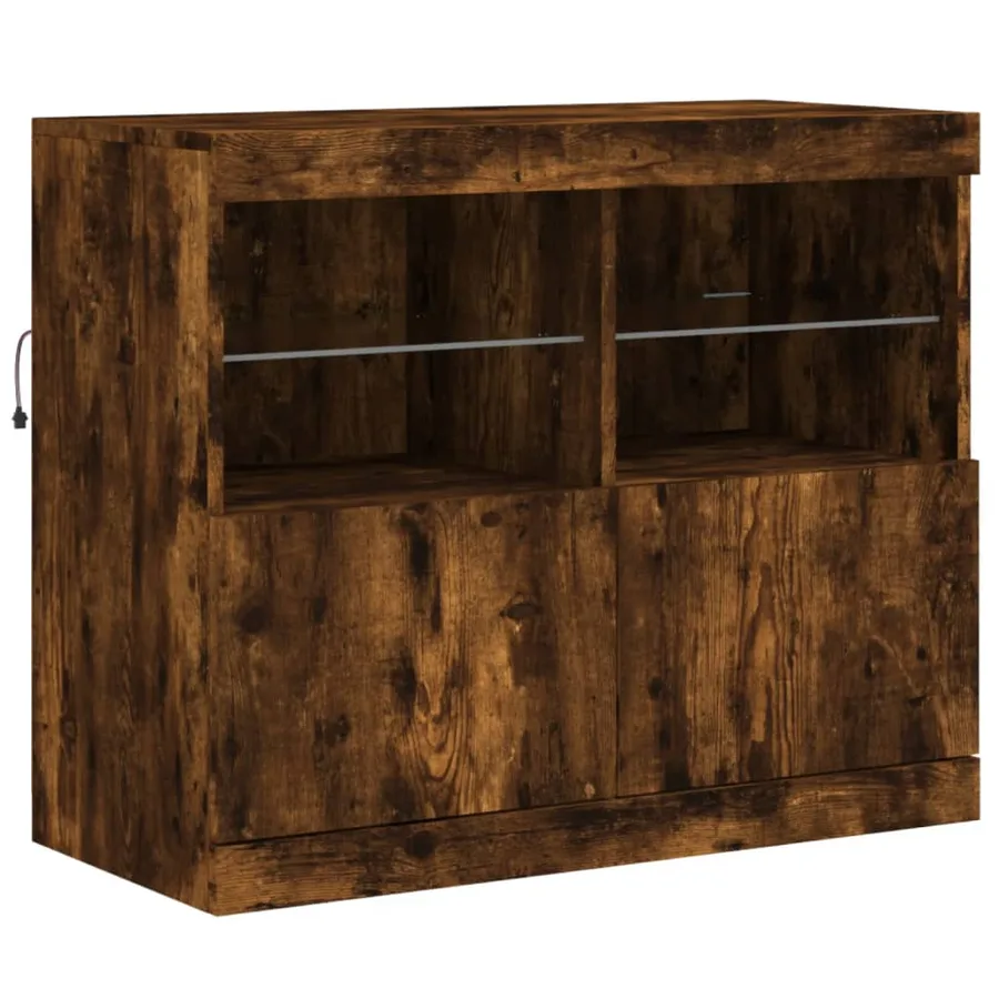 Buffet avec lumières LED chêne fumé 163x37x67 cm - 10