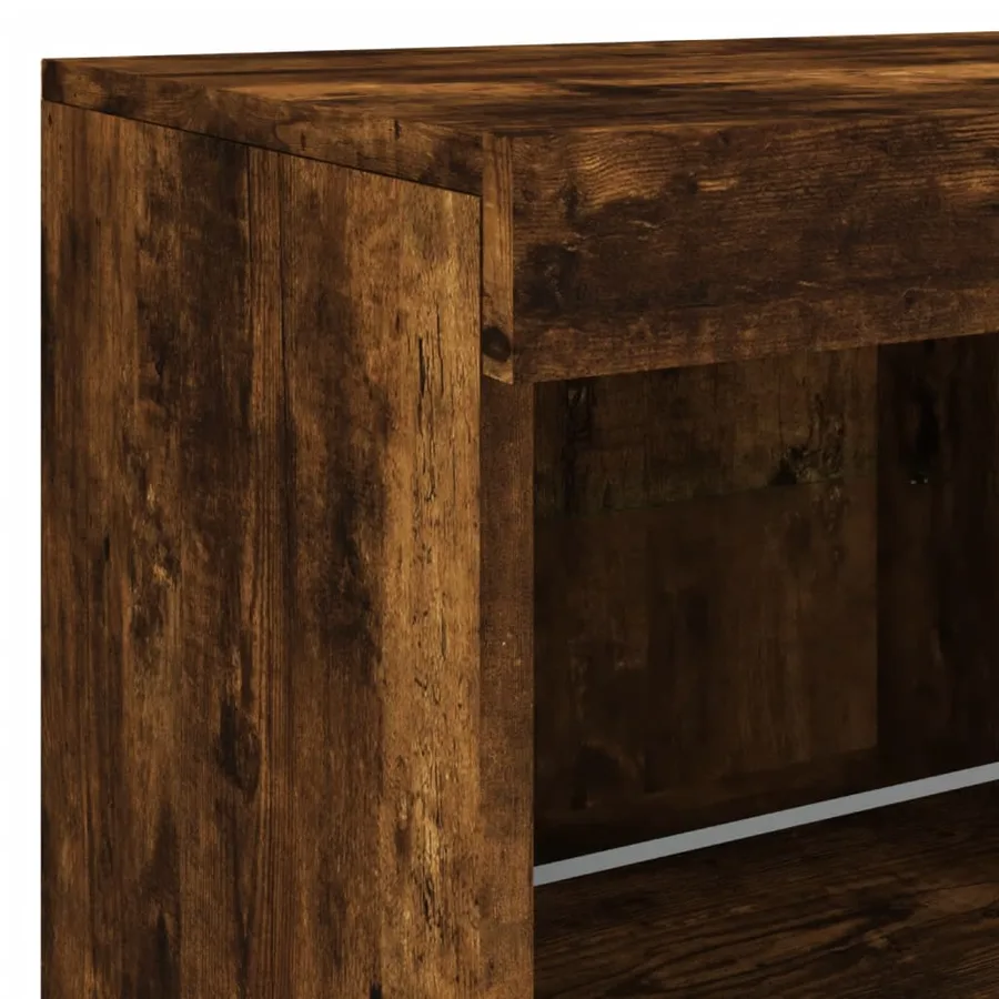 Buffet avec lumières LED chêne fumé 163x37x67 cm - 12