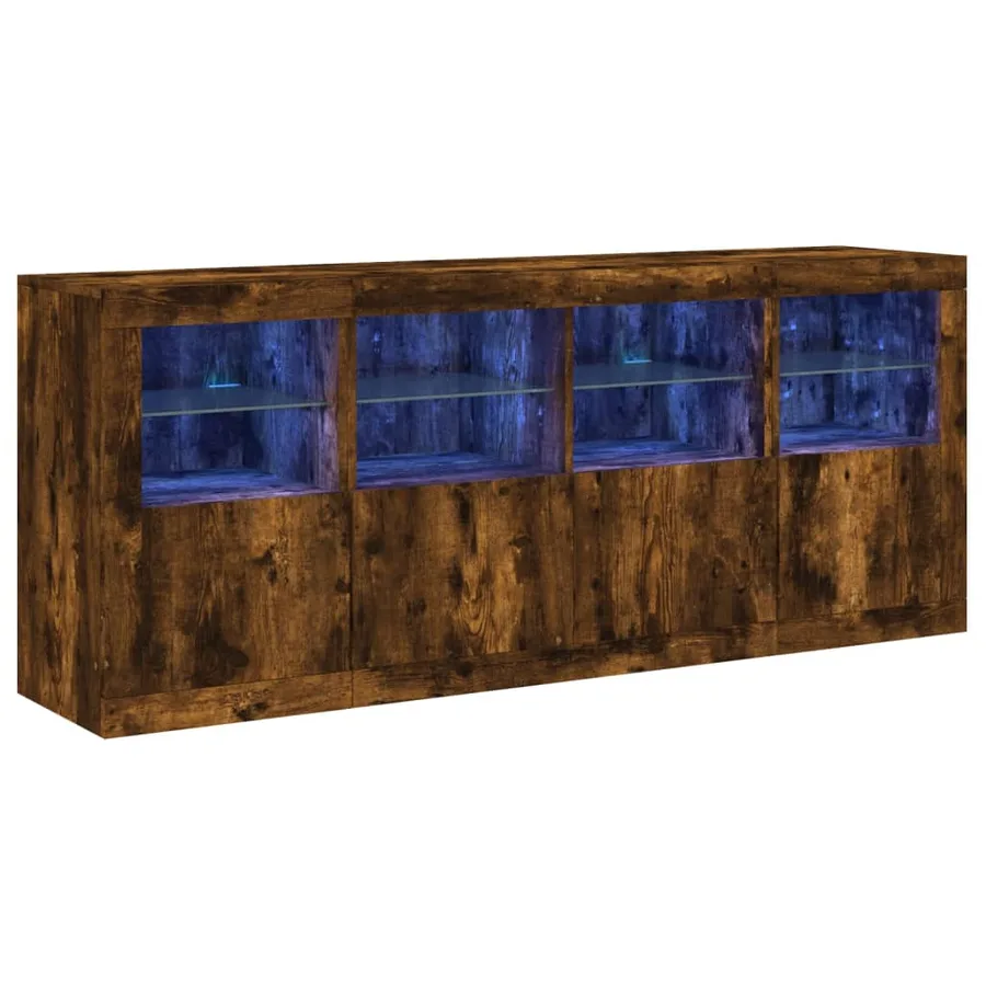 Buffet avec lumières LED chêne fumé 163x37x67 cm - 2