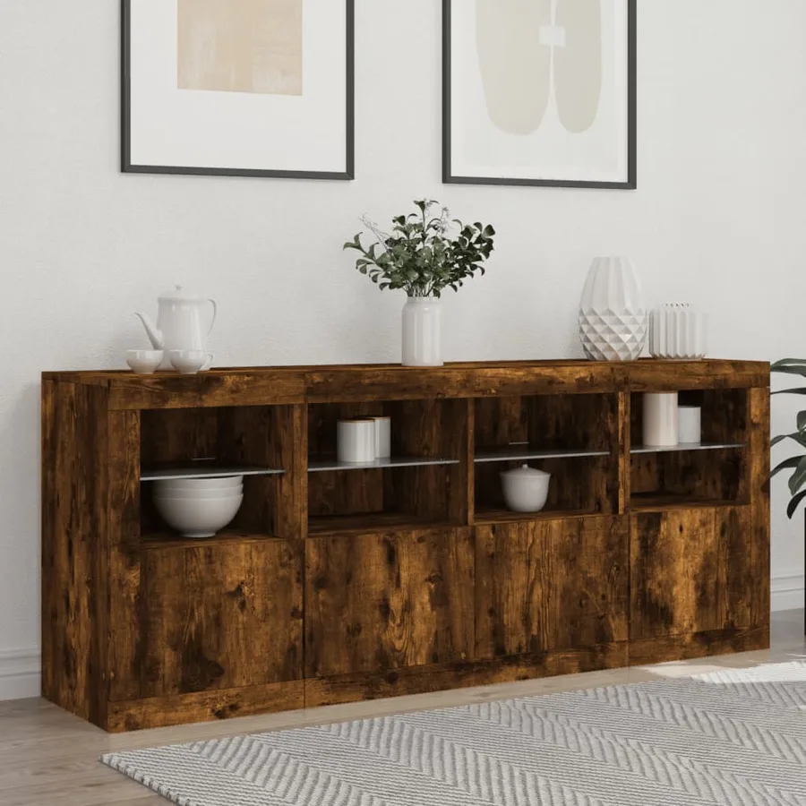Buffet avec lumières LED chêne fumé 163x37x67 cm - 3