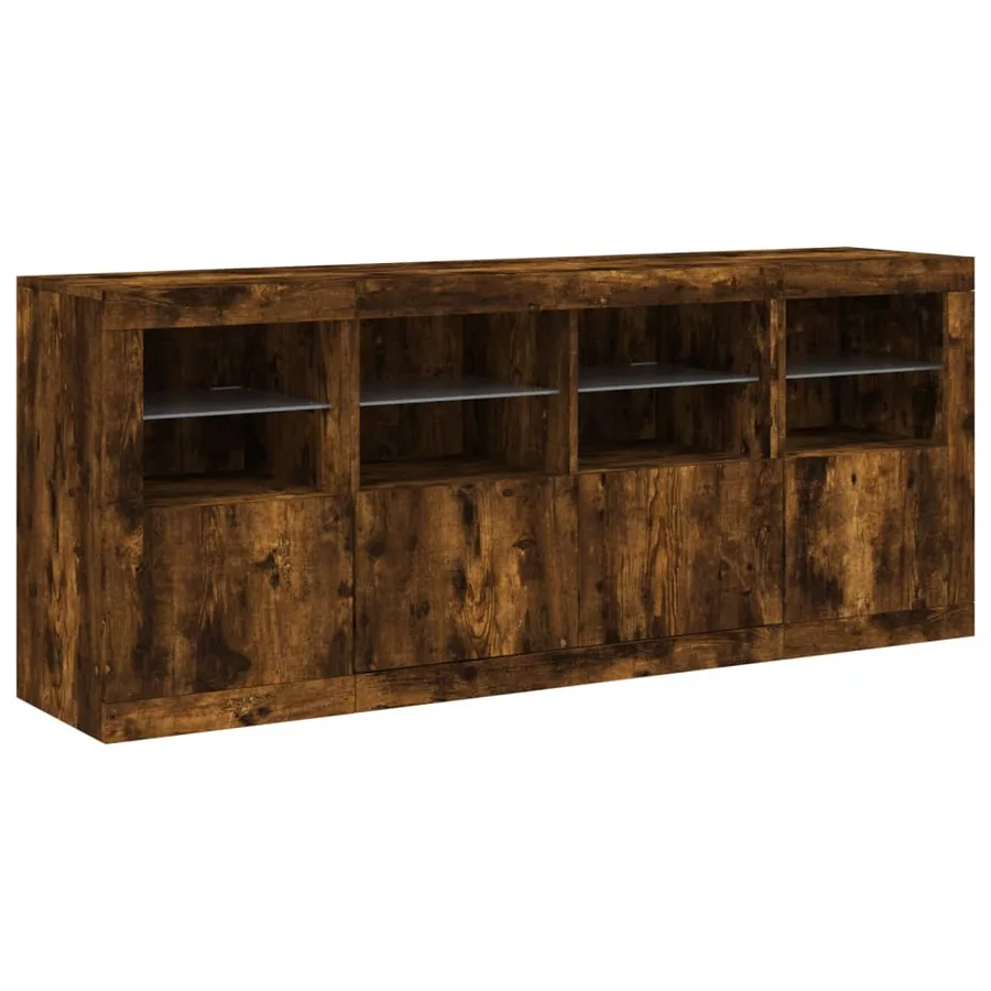 Buffet avec lumières LED chêne fumé 163x37x67 cm - 5