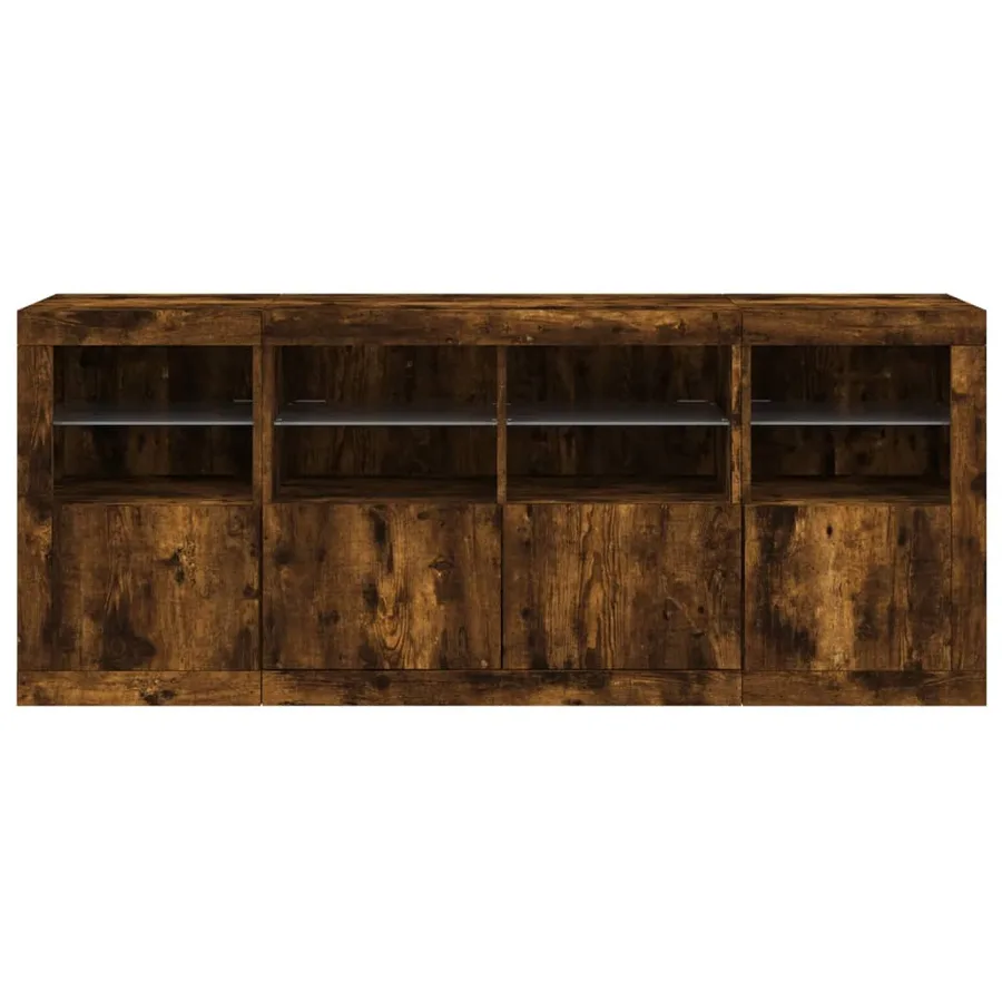 Buffet avec lumières LED chêne fumé 163x37x67 cm - 6