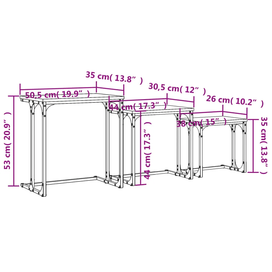 Tables basses gigognes 3 pcs chêne fumé bois d'ingénierie - 9