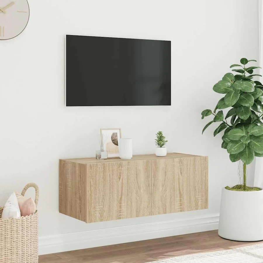 Meuble TV mural avec lumières LED chêne sonoma 80x35x31 cm