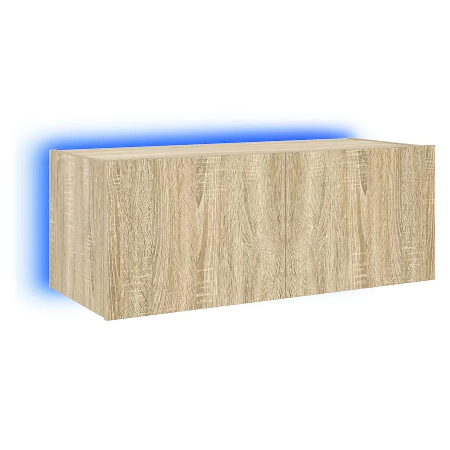 Meuble TV mural avec lumières LED chêne sonoma 80x35x31 cm - 2