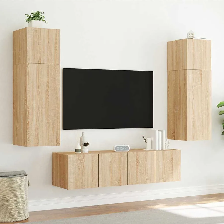 Meuble TV mural avec lumières LED chêne sonoma 80x35x31 cm - 4
