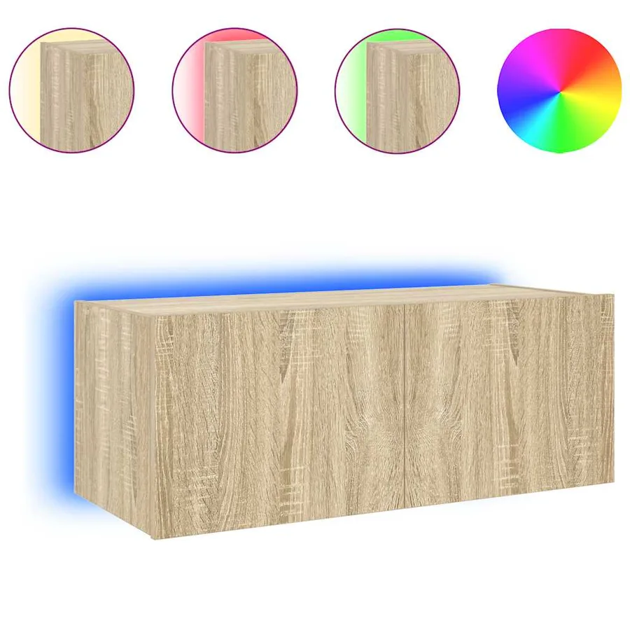 Meuble TV mural avec lumières LED chêne sonoma 80x35x31 cm - 5