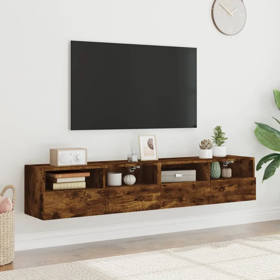 Meubles TV muraux 2 pcs chêne fumé 80x30x30cm bois d'ingénierie - 3