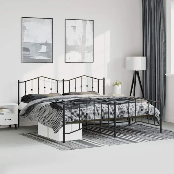 Cadre de lit métal sans matelas avec pied de lit noir 183x213cm
