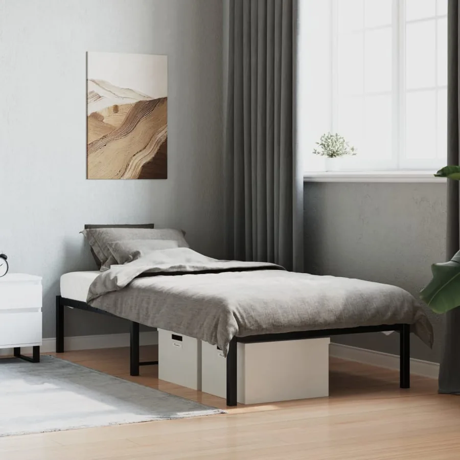 Cadre de lit métal sans matelas noir 90x190 cm