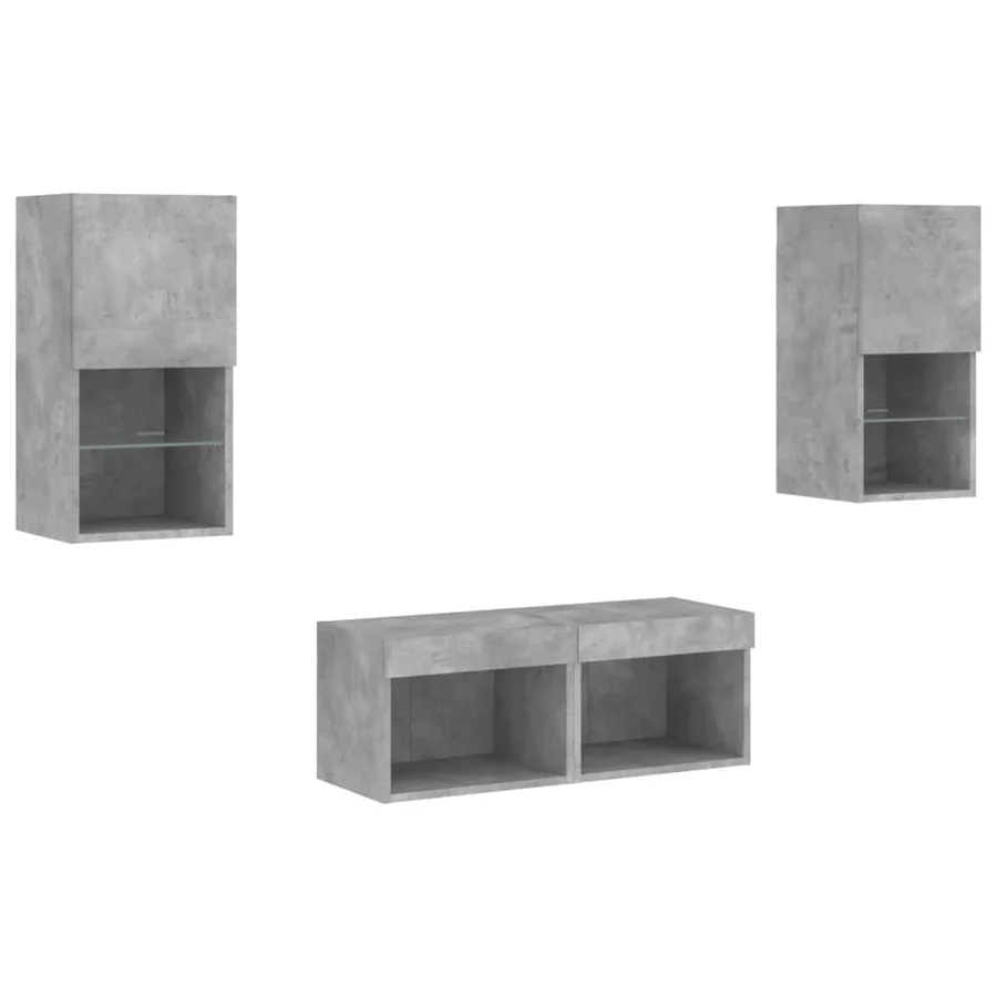 Meuble TV muraux 4 pcs avec lumières LED gris béton - 3