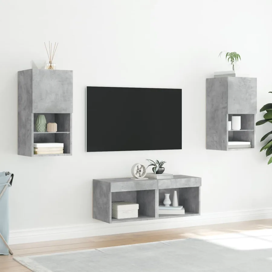 Meuble TV muraux 4 pcs avec lumières LED gris béton - 4