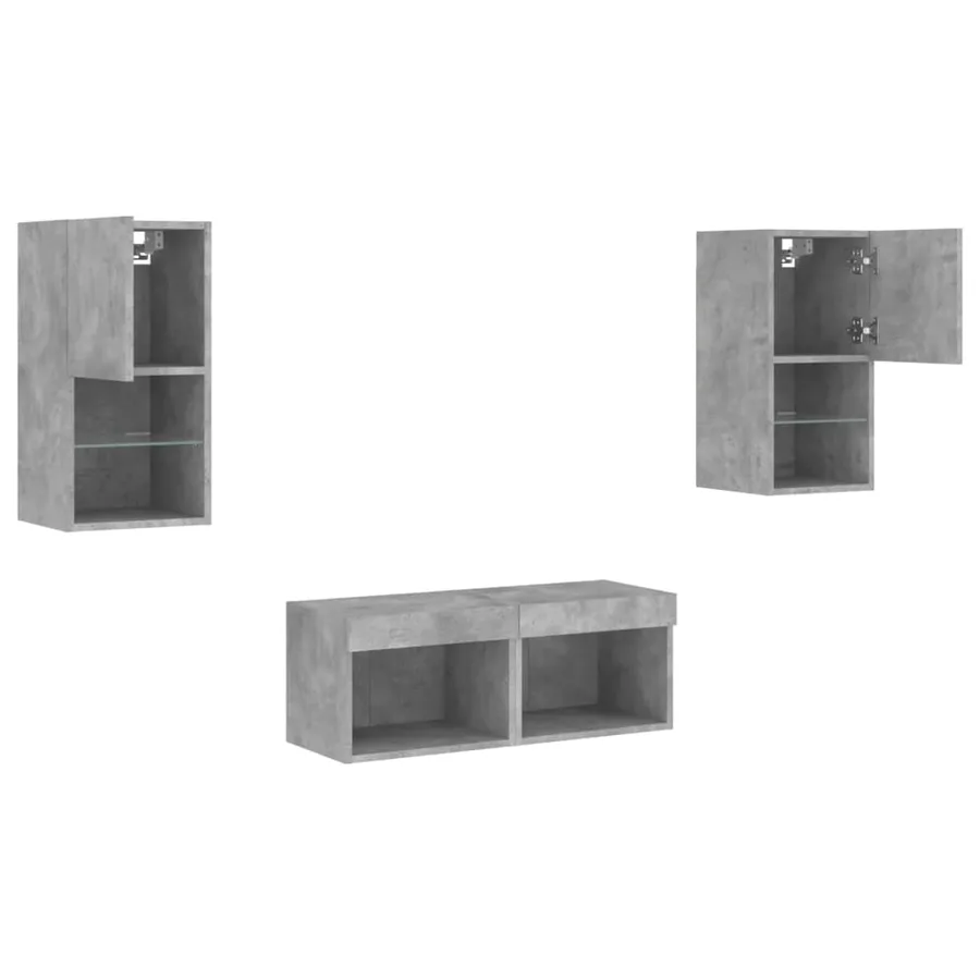 Meuble TV muraux 4 pcs avec lumières LED gris béton - 6