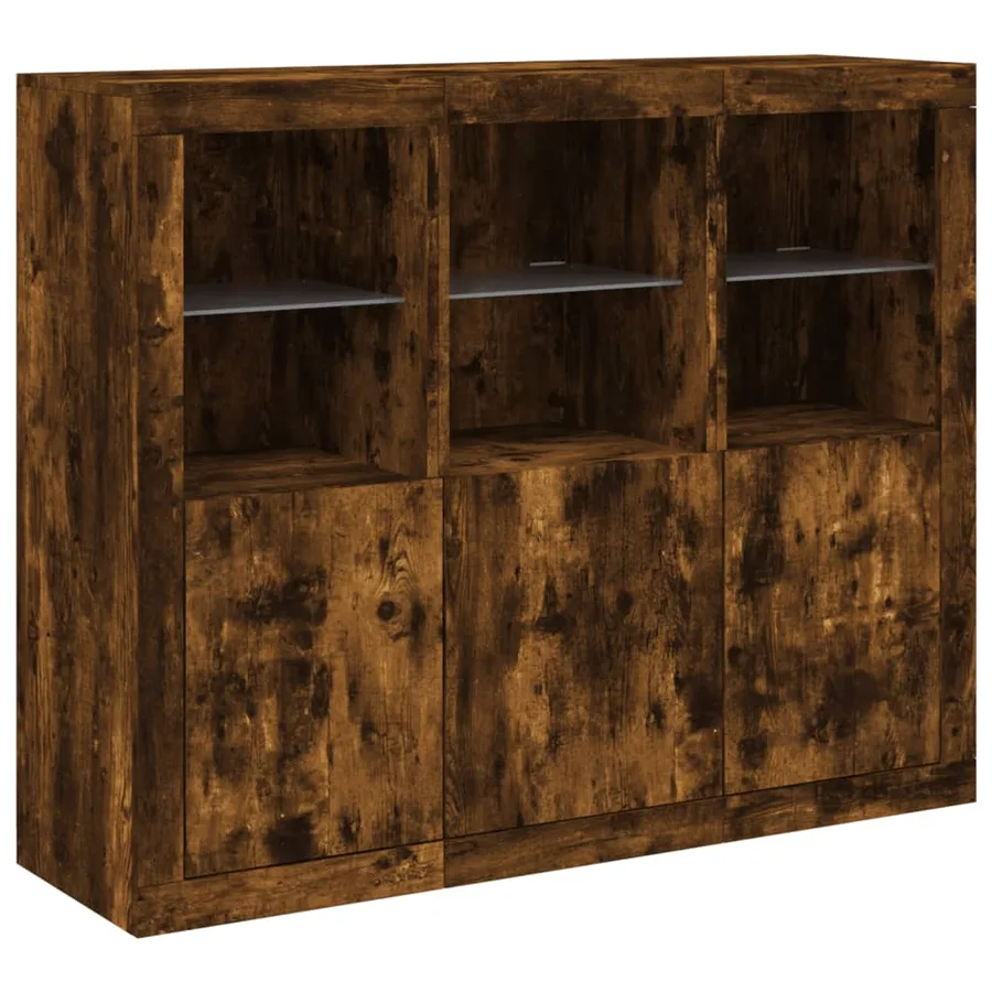 Buffets avec lumières LED 3 pcs chêne fumé bois d'ingénierie - 5