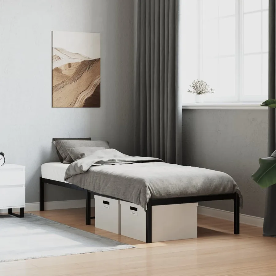 Cadre de lit métal sans matelas noir 75x190 cm