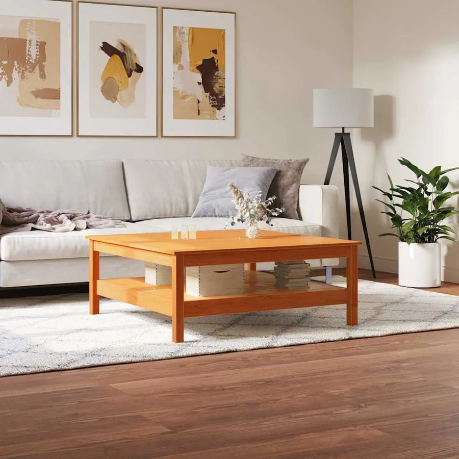 Table basse cire marron 100x100x40 cm bois massif de pin - 3