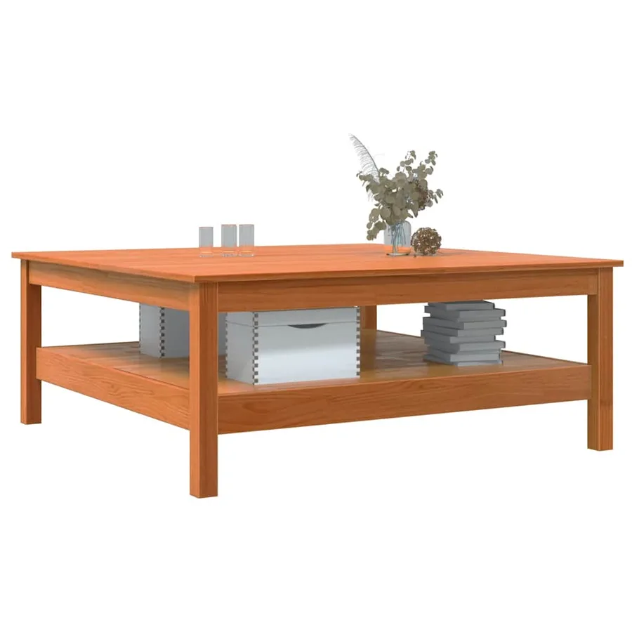Table basse cire marron 100x100x40 cm bois massif de pin - 4