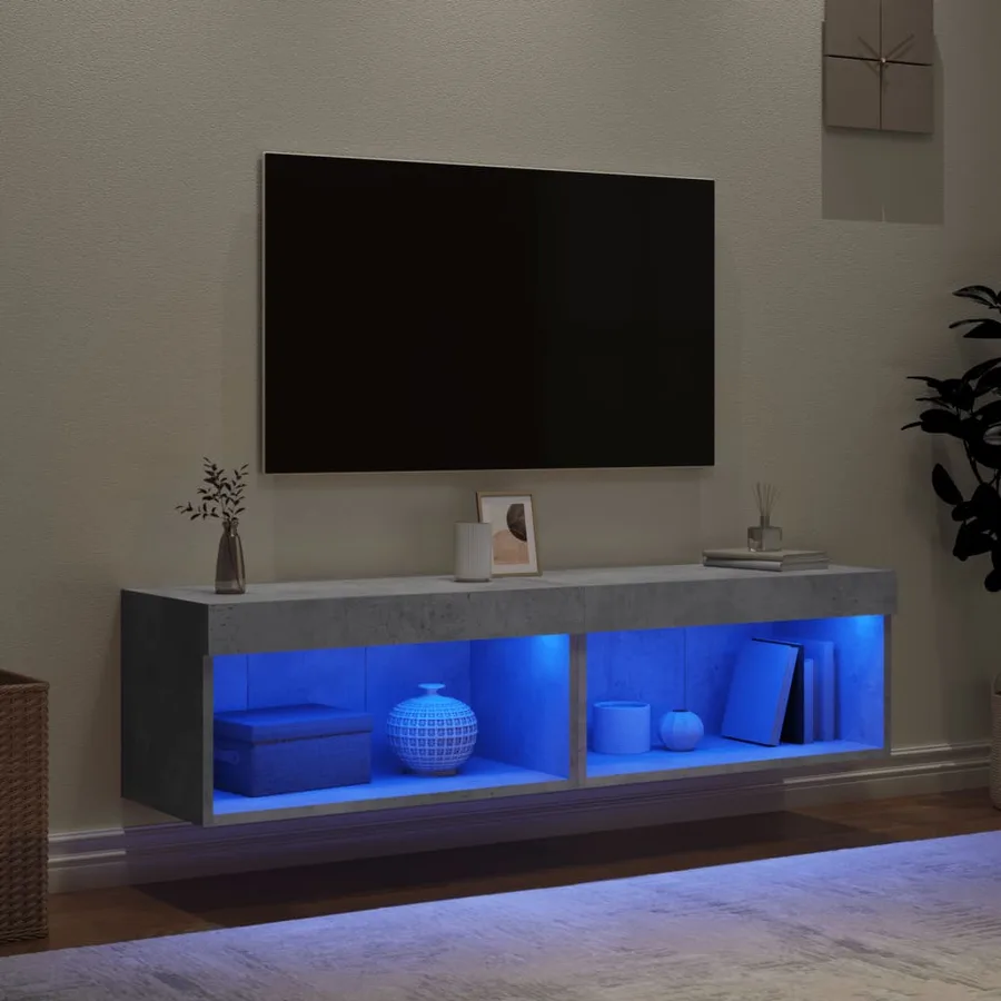 Meubles TV avec lumières LED 2 pcs gris béton 60x30x30 cm - 3