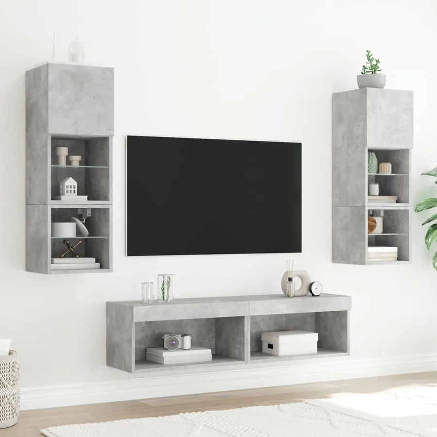 Meubles TV avec lumières LED 2 pcs gris béton 60x30x30 cm - 4