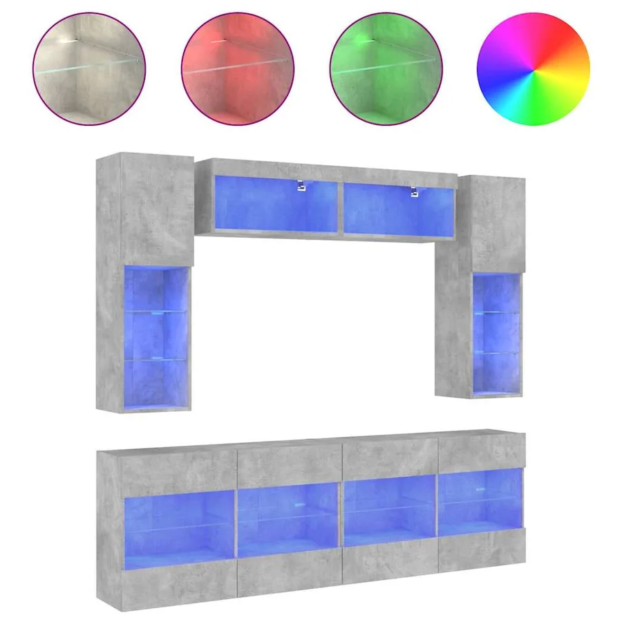 Ensemble de meubles TV muraux 6pcs et lumières LED gris béton - 2