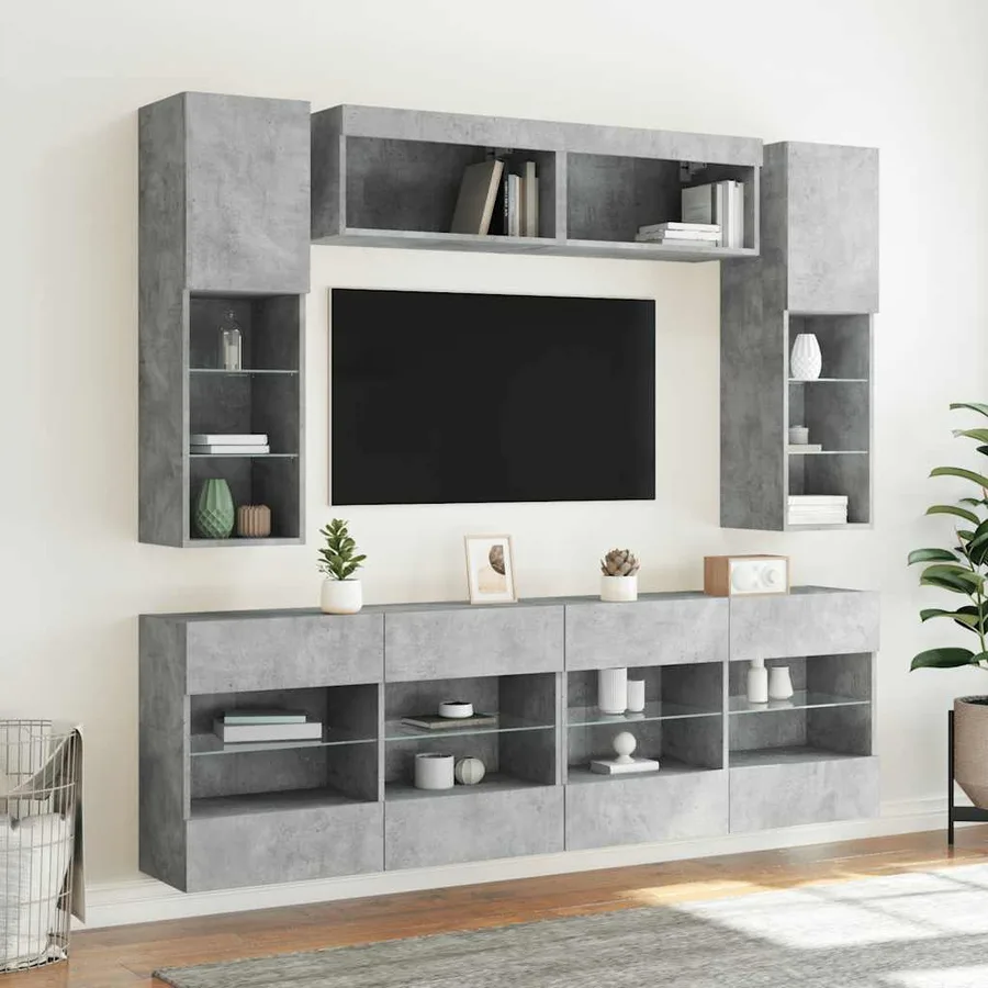 Ensemble de meubles TV muraux 6pcs et lumières LED gris béton - 4