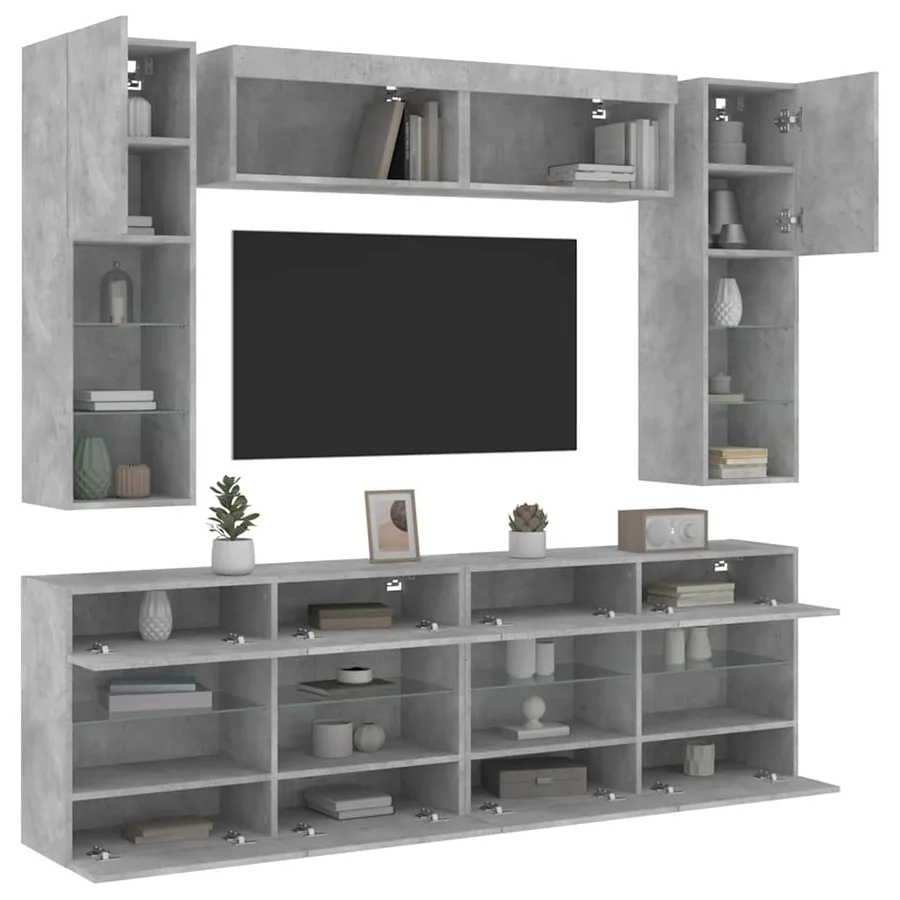 Ensemble de meubles TV muraux 6pcs et lumières LED gris béton - 5
