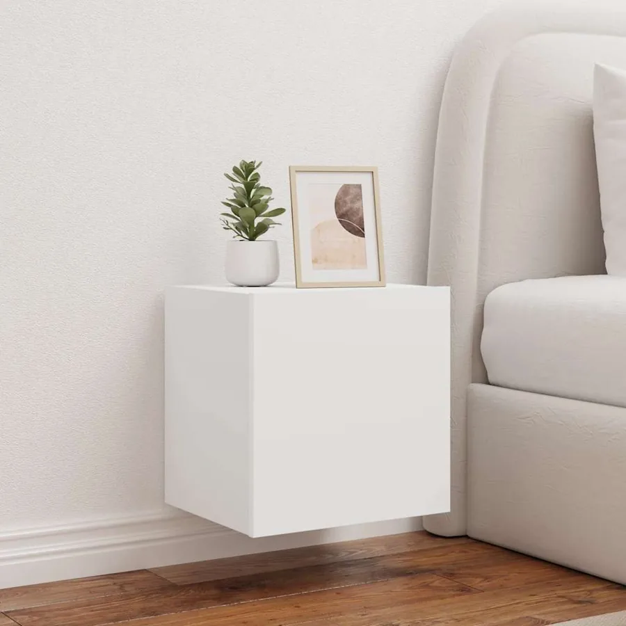 Meubles TV muraux avec lumières LED 2 pcs blanc 40,5x35x40 cm