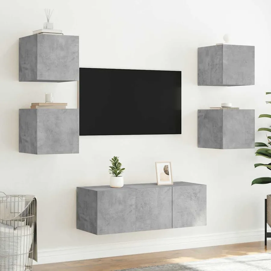 Meuble TV mural avec lumières LED gris béton 30,5x35x30 cm - 6