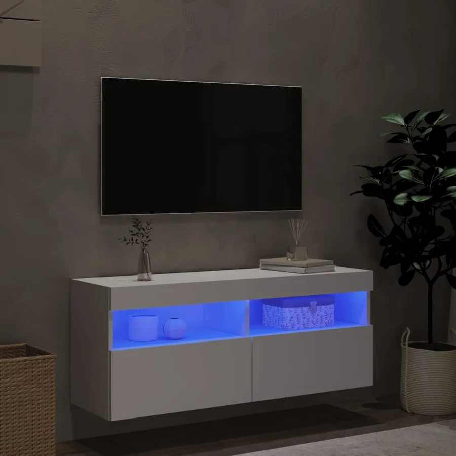Meuble TV mural avec lumières LED blanc 100x30x40 cm - 4