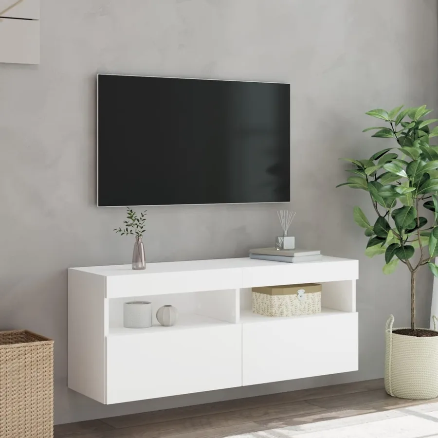 Meuble TV mural avec lumières LED blanc 100x30x40 cm - 5