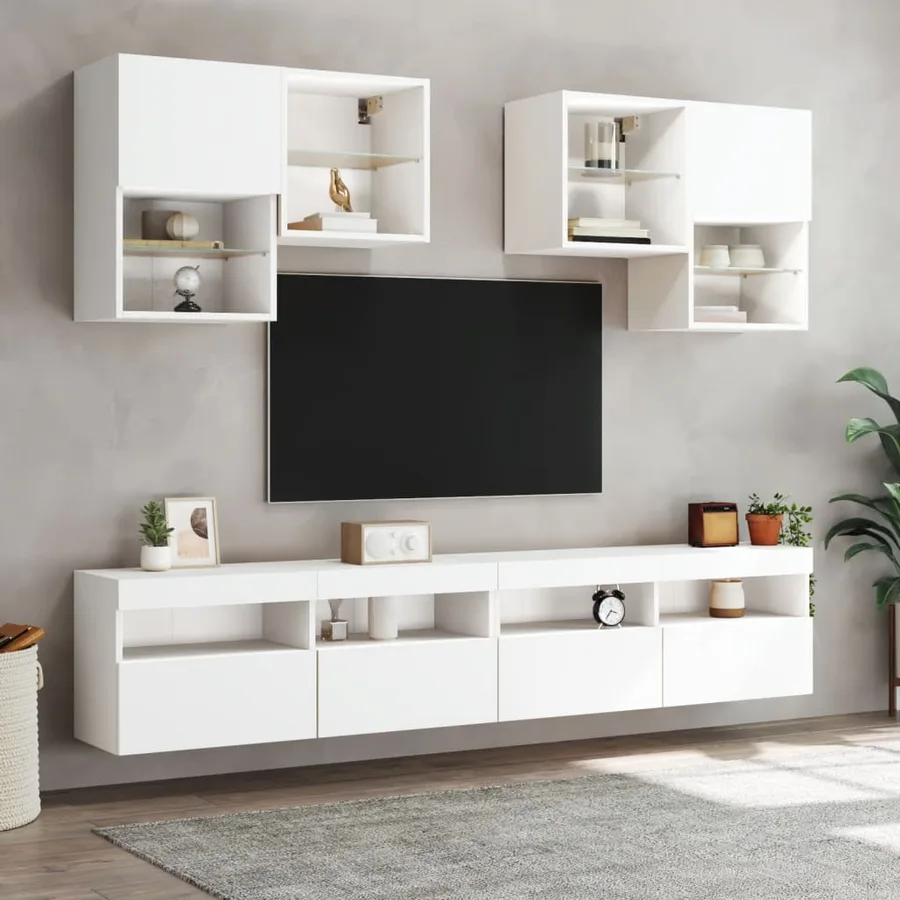 Meuble TV mural avec lumières LED blanc 100x30x40 cm - 6