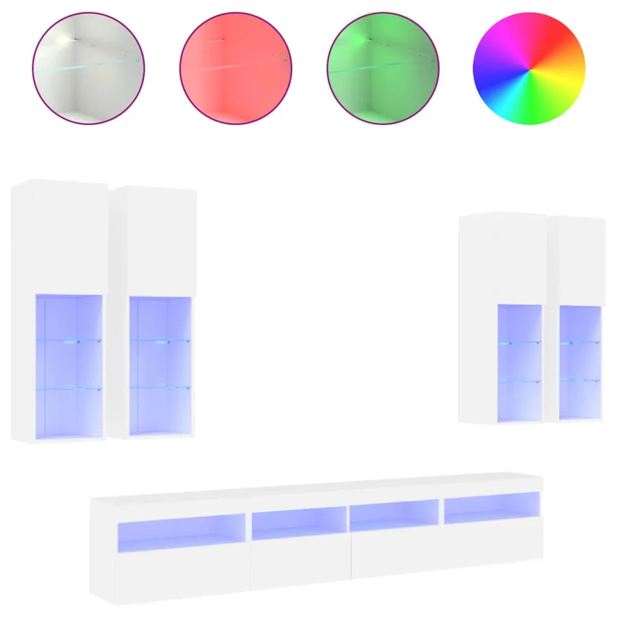Ensemble de meubles TV muraux 7 pcs avec lumières LED blanc - 2