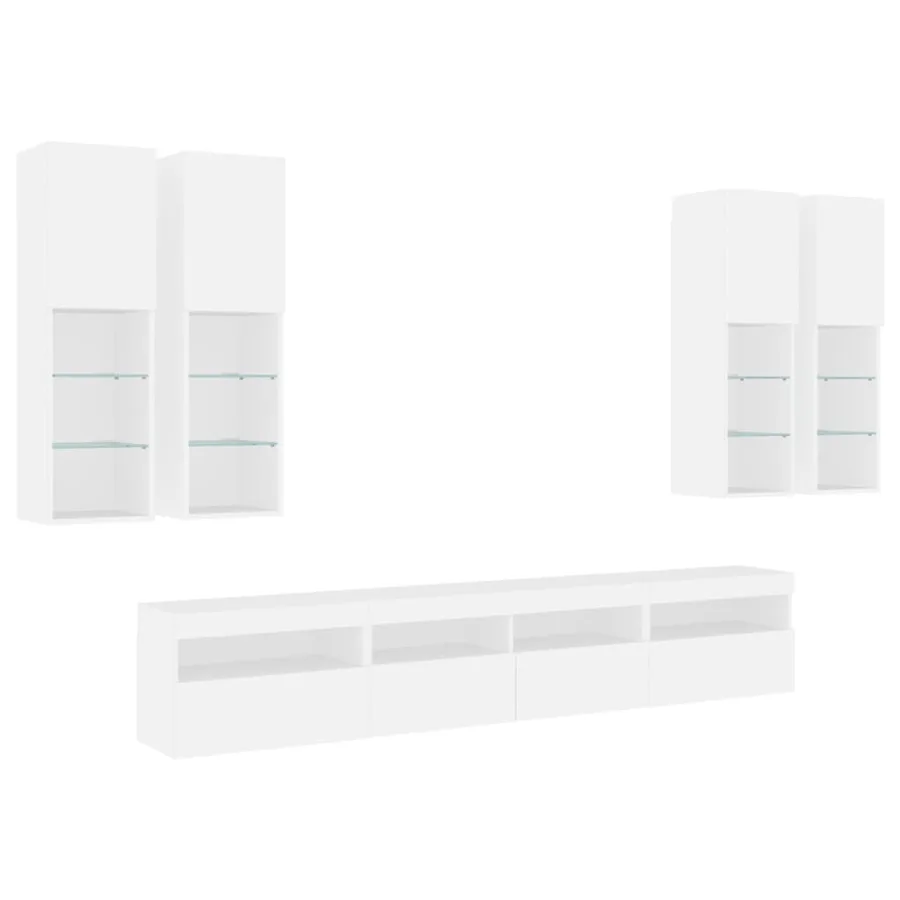 Ensemble de meubles TV muraux 7 pcs avec lumières LED blanc - 3