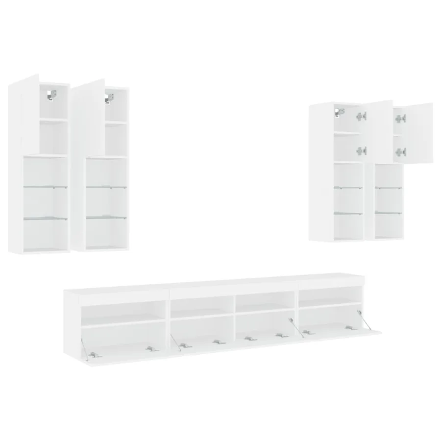 Ensemble de meubles TV muraux 7 pcs avec lumières LED blanc - 6