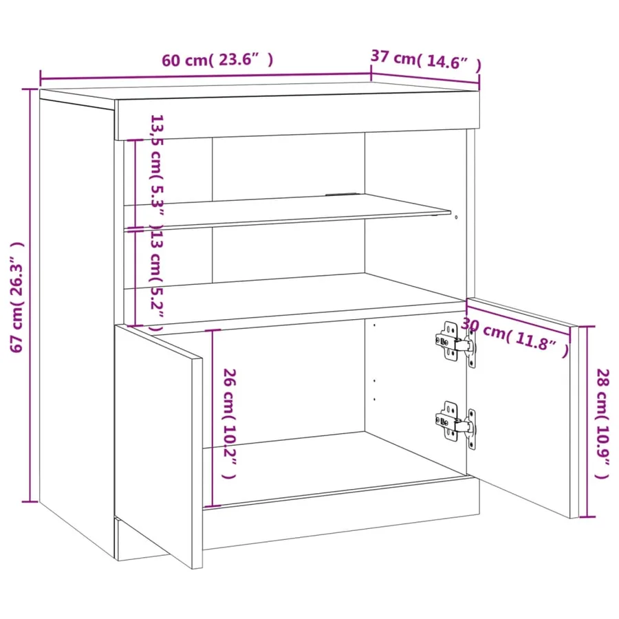 Buffet avec lumières LED chêne fumé 60x37x67 cm - 16