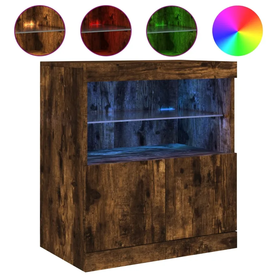Buffet avec lumières LED chêne fumé 60x37x67 cm - 2