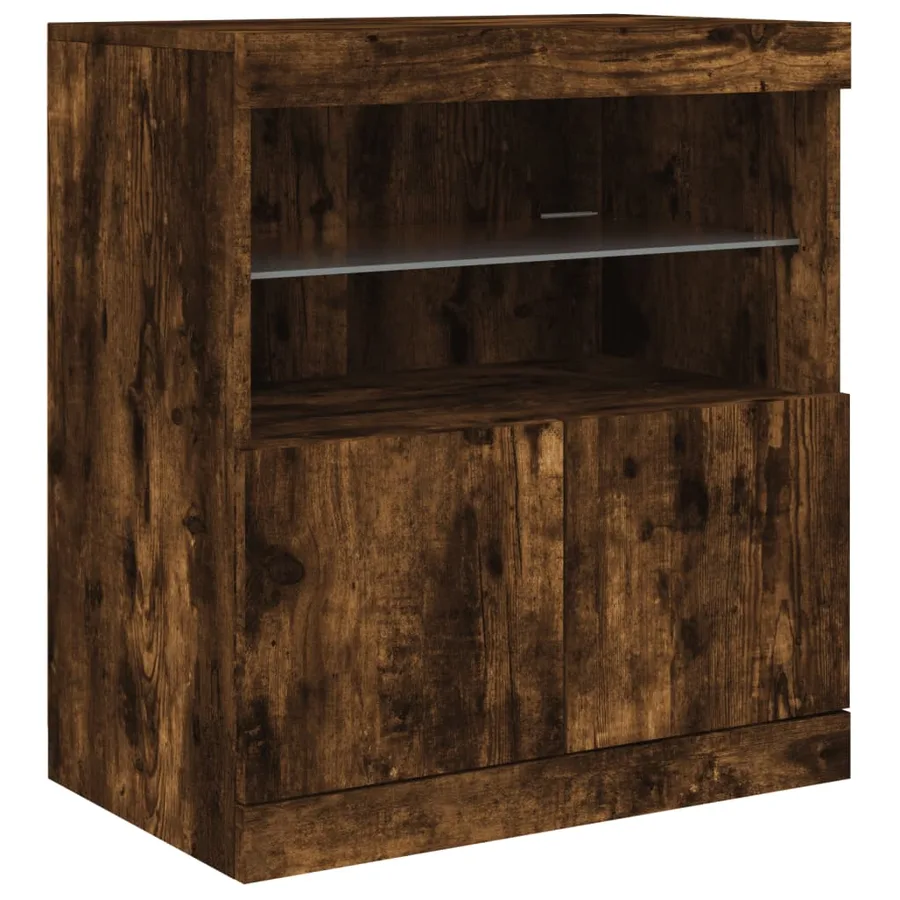 Buffet avec lumières LED chêne fumé 60x37x67 cm - 3