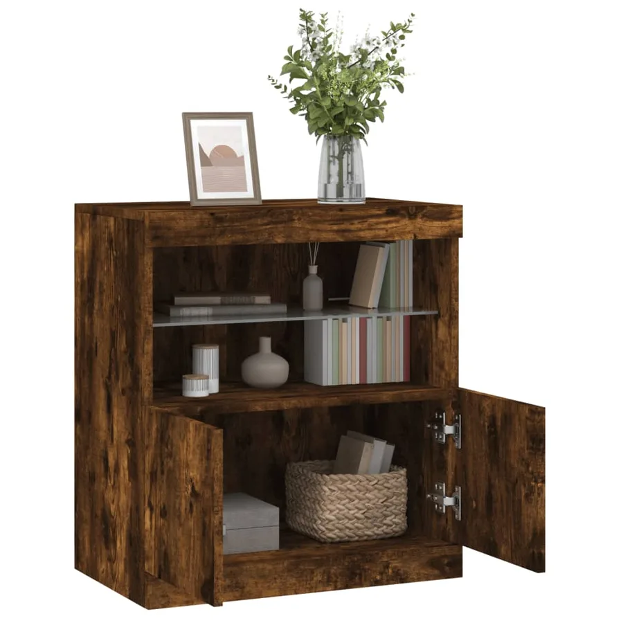Buffet avec lumières LED chêne fumé 60x37x67 cm - 5
