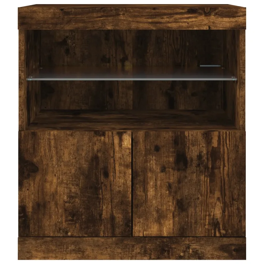 Buffet avec lumières LED chêne fumé 60x37x67 cm - 6