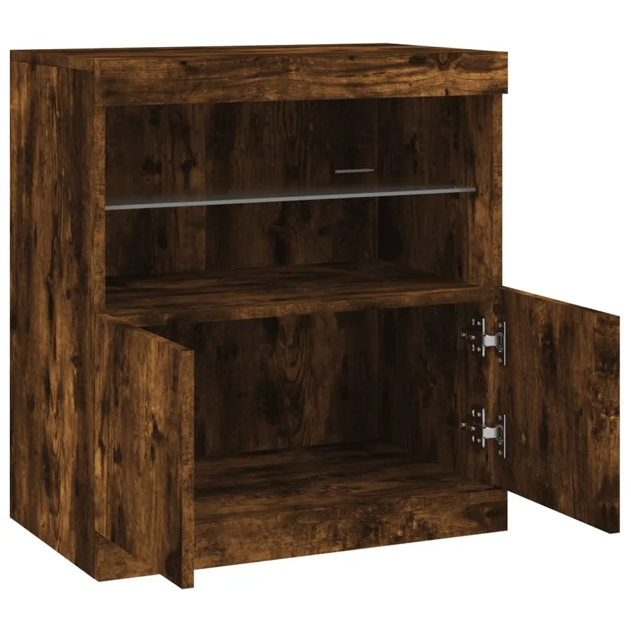 Buffet avec lumières LED chêne fumé 60x37x67 cm - 7