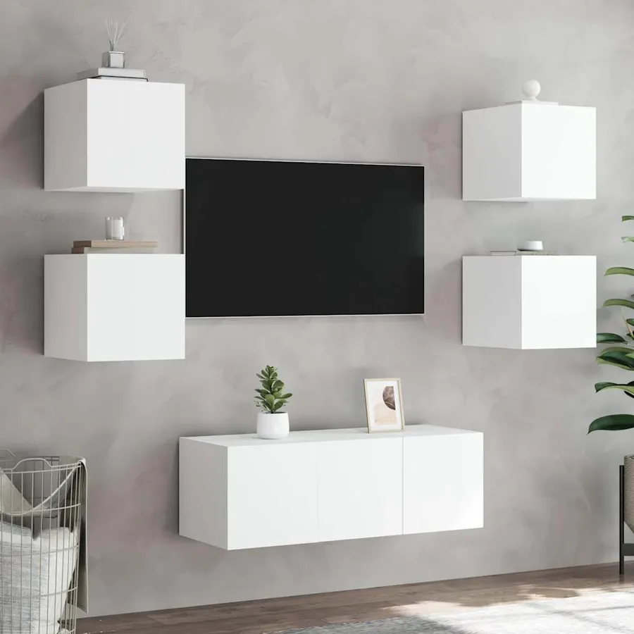 Meuble TV mural avec lumières LED blanc 30,5x35x30 cm - 6