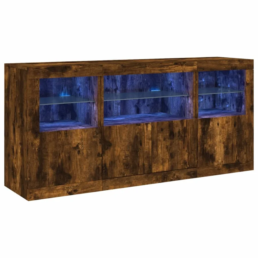 Buffet avec lumières LED chêne fumé 142,5x37x67 cm - 2