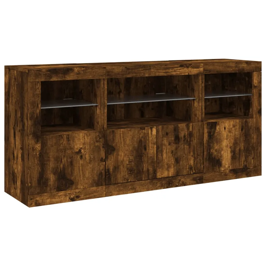 Buffet avec lumières LED chêne fumé 142,5x37x67 cm - 5