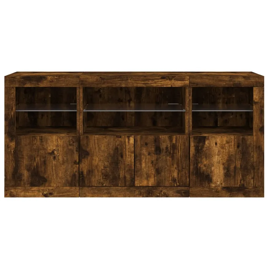 Buffet avec lumières LED chêne fumé 142,5x37x67 cm - 6