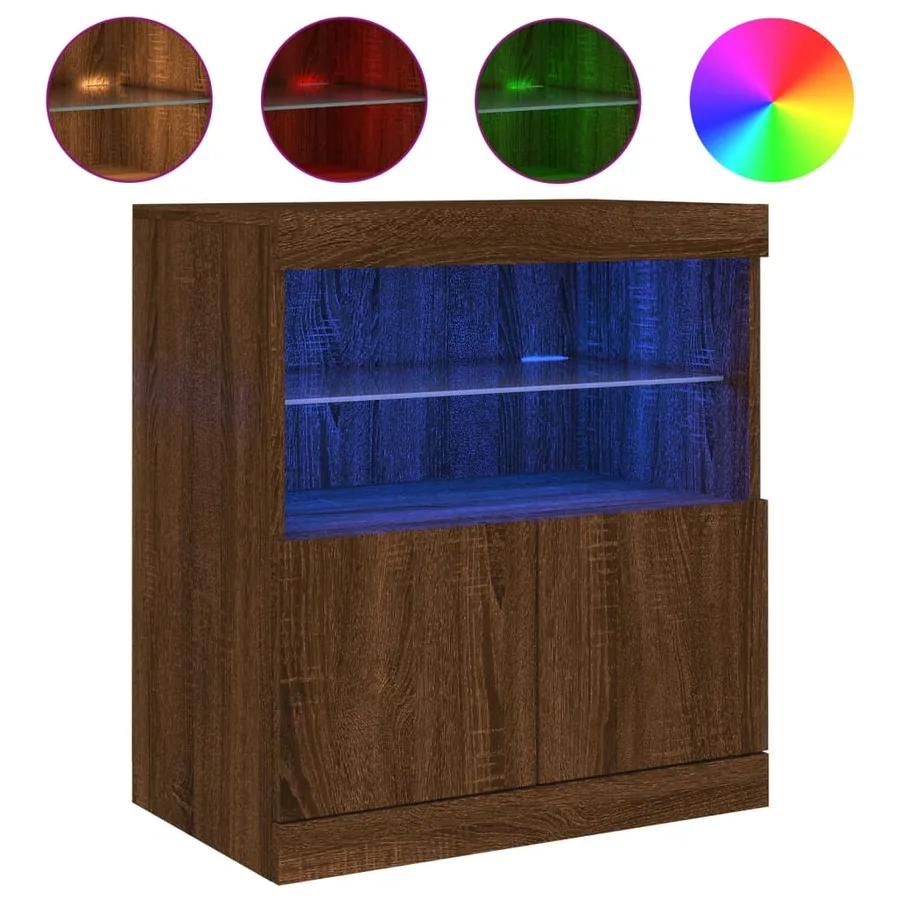 Buffet avec lumières LED chêne marron 60x37x67 cm - 2