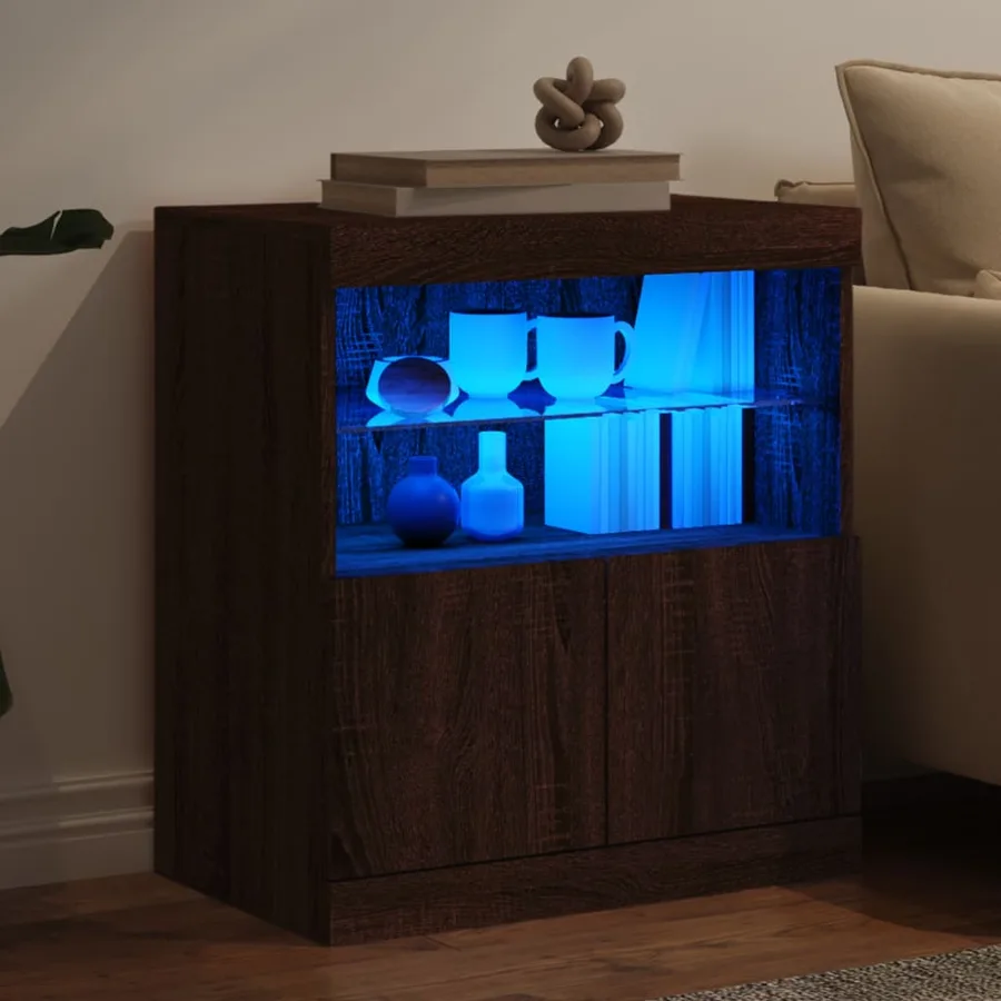 Buffet avec lumières LED chêne marron 60x37x67 cm - 4