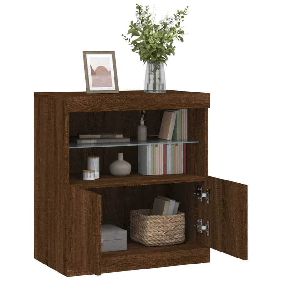 Buffet avec lumières LED chêne marron 60x37x67 cm - 5