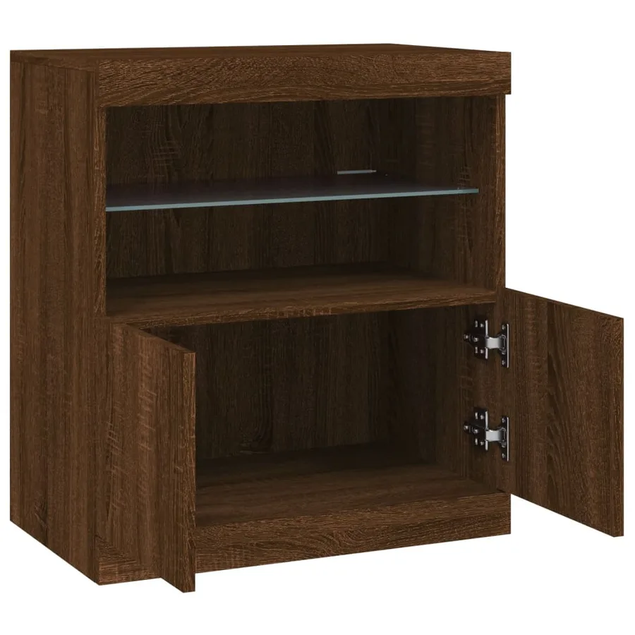 Buffet avec lumières LED chêne marron 60x37x67 cm - 7